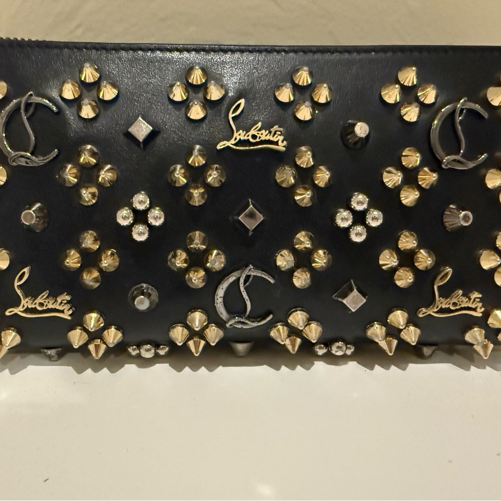 Christian Louboutin Black and Gold Studded Women's Clutch/Wallet